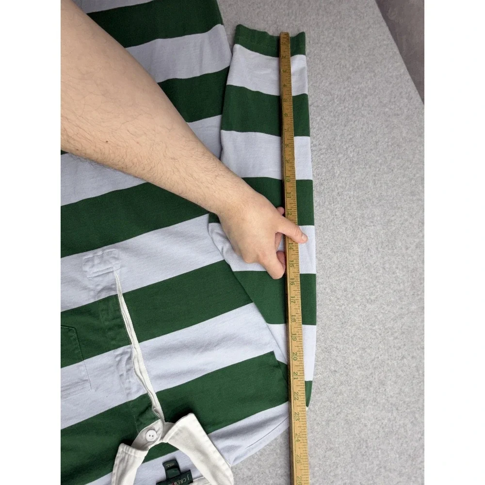 J.Crew Always Rugby Polo Shirt‎ Mens L Green White Stripe Long Sleeve Casual